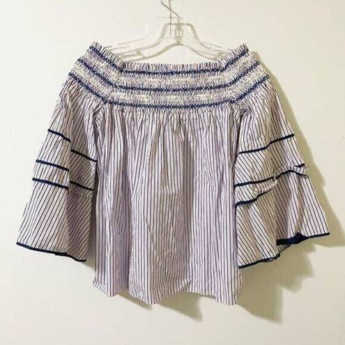 Parker  Blouse Womens Size S Smocked Boat Neck Striped Ruffle Boho Preppy