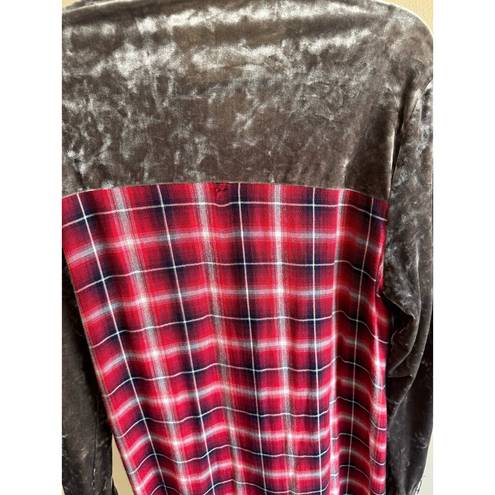 Andree by Unit  Crushed Velvet LS Emboridery Plaid Duster/Dress/Jacket Women M