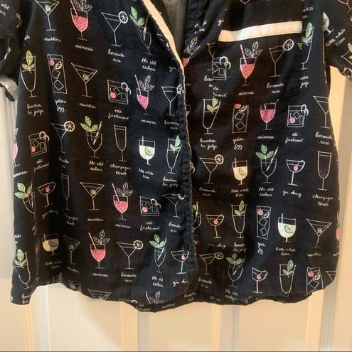 Kate Spade  Black Multicolor Cocktails Print Pajama Top XS