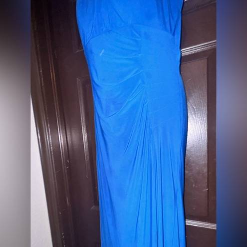 Scarlett  Blue Gown with jeweled neckline rutched back size 10