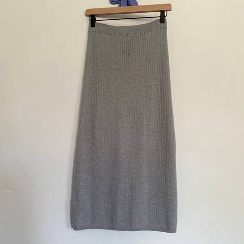 Free People Medium Rib Knit Midi Bodycon Pencil Skirt Grey Slit Cut Front