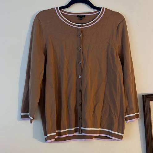 Talbots  Cardigan Button Up Sweater Charming Tipped Tan 3/4 Sleeve