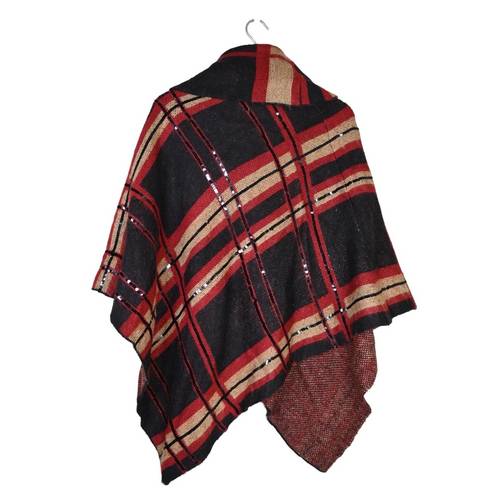 Chico's  Plaid Embellished Cowl Neck Poncho