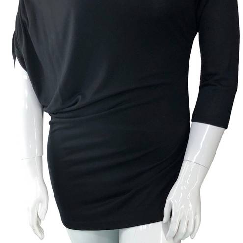 Natori  Womens Size L Tunic Asymmetrical Sleeve Ruched Boat Neck Top Black