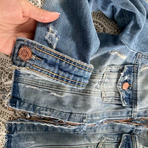 Boom Boom Jeans Cropped Distressed Jean Jacket