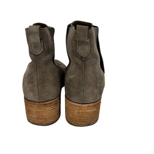 Kork-Ease  Mindo Bootie Taupe Suede Leather Ankle Boot Stacked Heel Size 9.5 FLAW