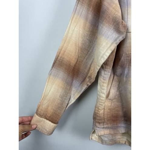 Rei Co-op  Brown Tan Plaid Trailsmith Button Up Long-Sleeve Shirt Size S