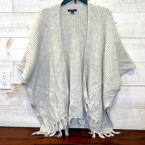 American Eagle  Women’s Light Gray Knit Open Front Tassel Detail Poncho Sweater