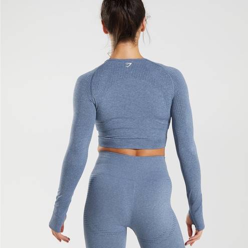 Gymshark  Vital Seamless 2.0 Cropped Top Longsleeve in Evening Blue Marl Size S