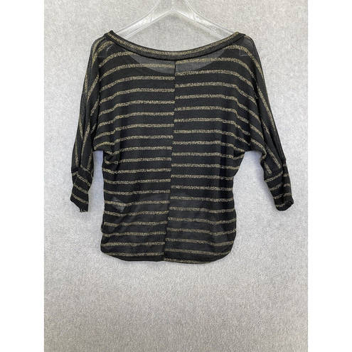 Kirra  Black Gold Thin Dolman Sleeve Blouse High Low Short Sleeve Size Small