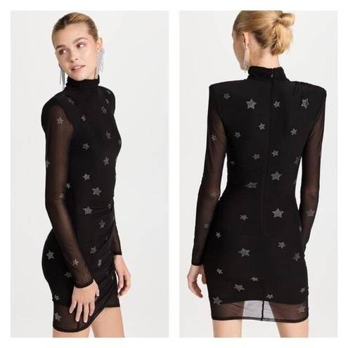 Cinq à Sept  Women's Marlene Rhinestone Star Shirred Mesh Mini Dress Black Size 4