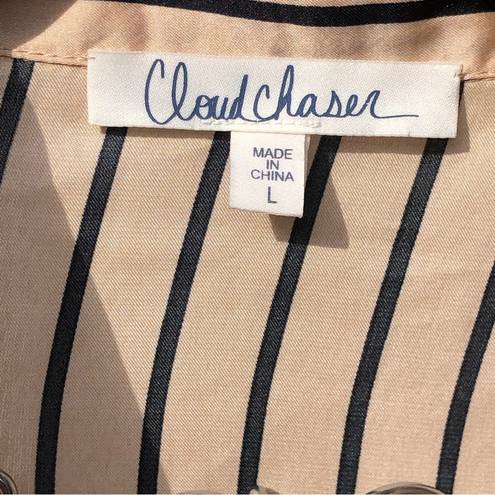 Cloud Chaser  Striped Tie Front Top Beige Black L