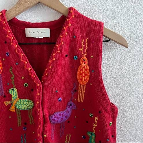 Susan Bristol Vintage  Red Knit Ugly Christmas Novelty Sweater Vest Small