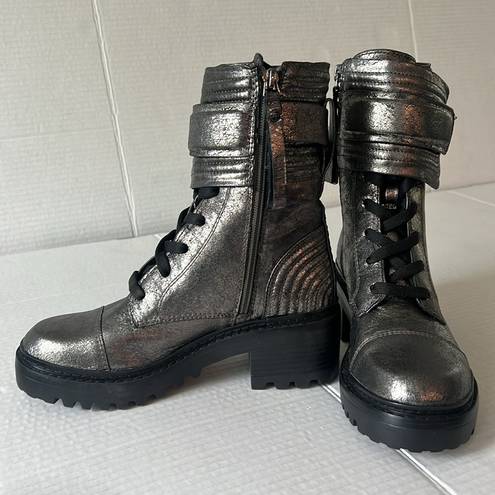 DKNY  Women’s Basia Combat Boot Silver Black Grunge Boots Size 5M