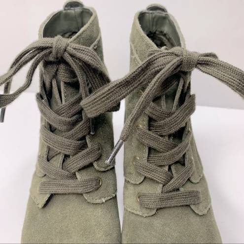 MIA  Annita Olive Green Suede Wedge Ankle Booties