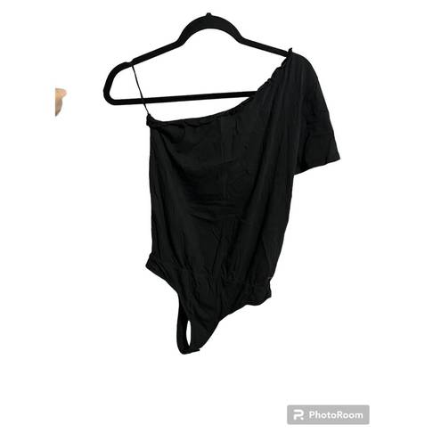 n:philanthropy  Womens Black One Shoulder Ruffled Collar Bodysuit Top M