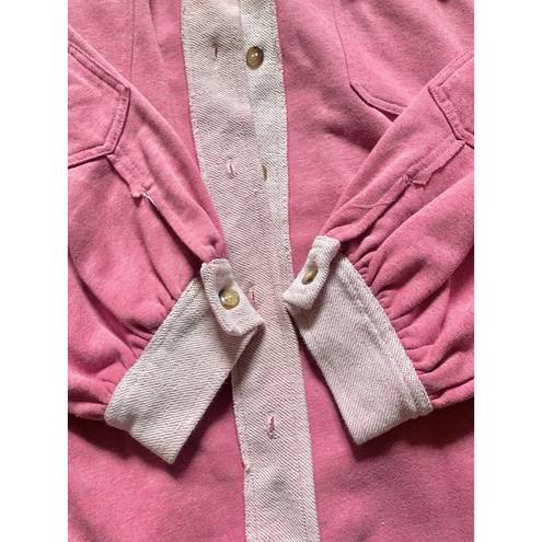 POL  Two Tone Button Front Oversized Shacket Size L/XL in Punch Pink