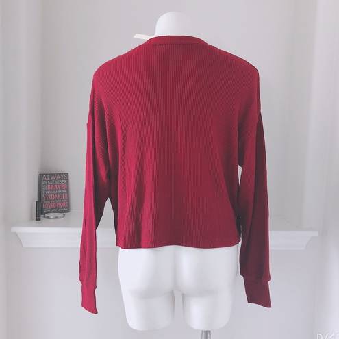 June and Hudson  Cropped Sweater Mock Neck Knit Burgundy Long Sleeves Size XL NWT