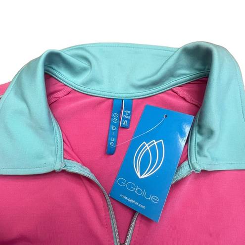 Polo NWT GG Blue Women's XL Pink & Aqua Blue 1/2 Zip Golf 