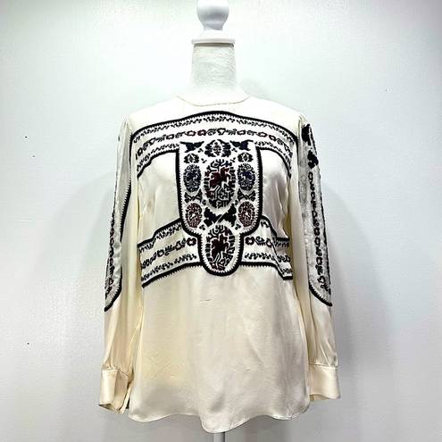 Veronica Beard  Pipes & Shaw LLC 100% Silk Embroidered Long Sleeve Blouse Size 6