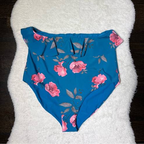 REEF NWOT Coral  Blue Floral Reversible High Waist Swim Bottoms