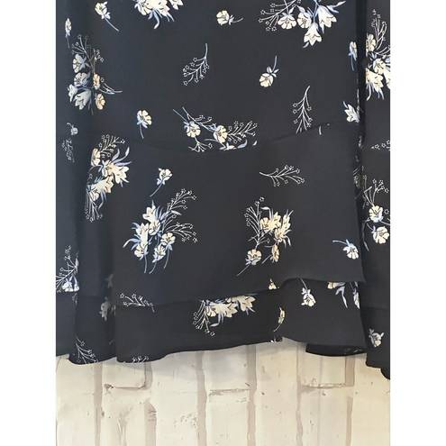 The Loft  Navy Blue Mini Ruffle Floral skirt  Sz 10