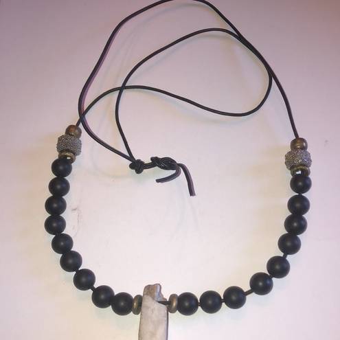 Onyx Natural Quartz Stone & Matte Black Agate  Beads Beaded Boho Tribal Necklace