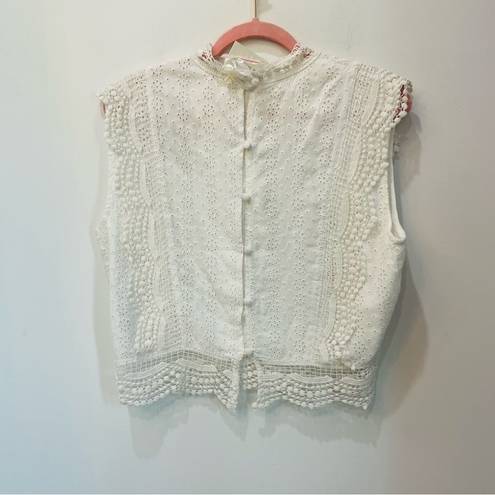 Sim & Sam NWT  white eyelet lace sleveless blouse size Large