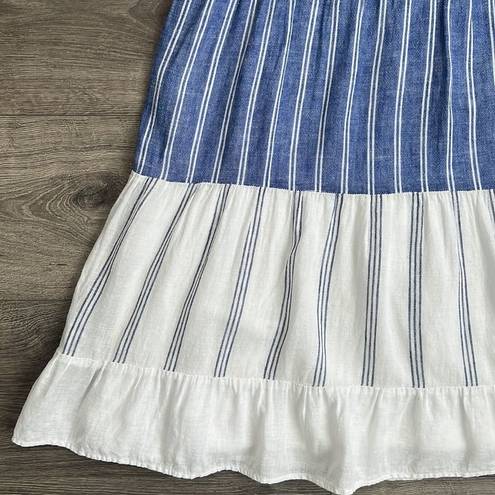 Rails  Mattie Dress Mixed Blues Linen Tiered Ruffle Mini Blue White Stripe Medium