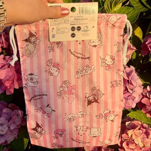 Sanrio  Pink Striped Drawstring Bag