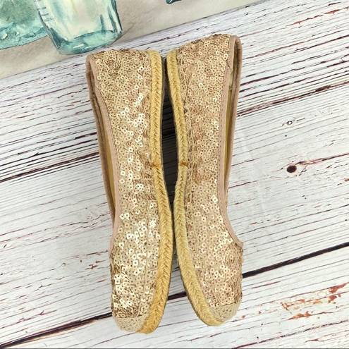 SO  Round Toe Ballet Flats Sequin Espadrille Blush Gold Size 8