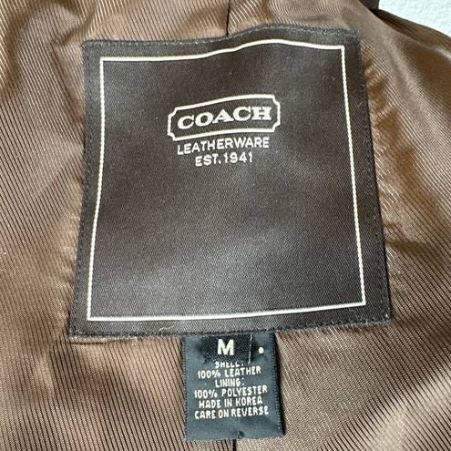 Coach  Womens Suede Leather Button Front Jacket Coat Size M Medium Brown Pockets