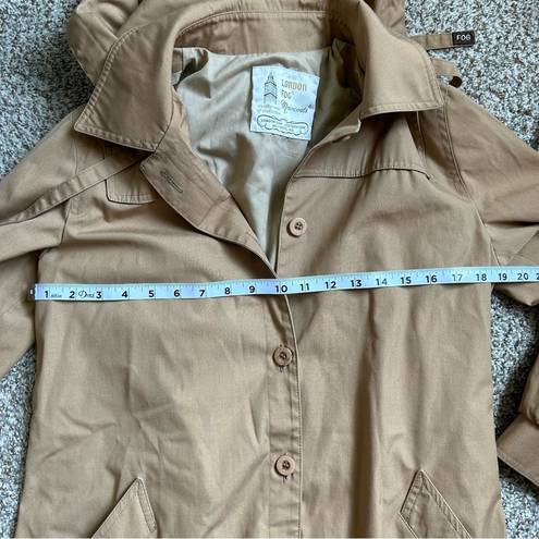 London Fog  Maincoats Tan Hooded Trench Coat Vintage Size 10