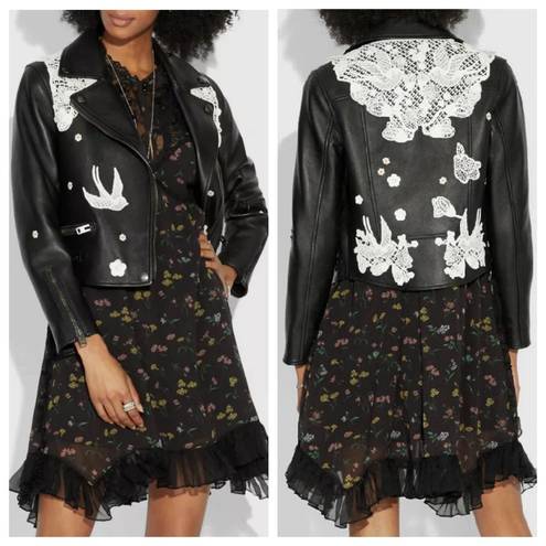 Coach  Lace Embroidered Leather Jacket