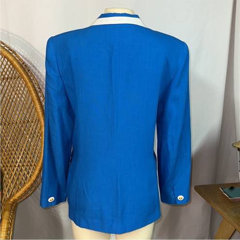 Oleg Cassini Vintage  Blazer Bright Blue Lapis White Trim Gold Lion Buttons sz