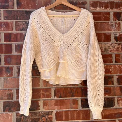 Anthropologie Cream Cropped Sweater Small