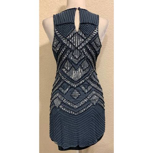 Parker NY Allegra Silk Beaded Sequin Blue Dress