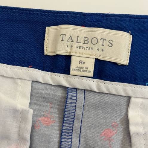 Talbots  Multi Color Flamingo Print Blue Capri Pants Size 8Petite