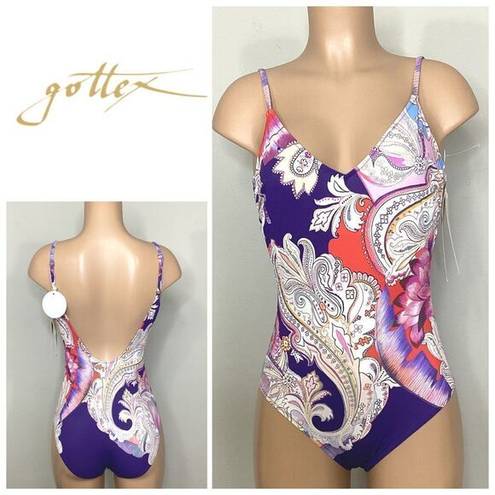 Gottex New.  Paisley V-neck contour swimsuit