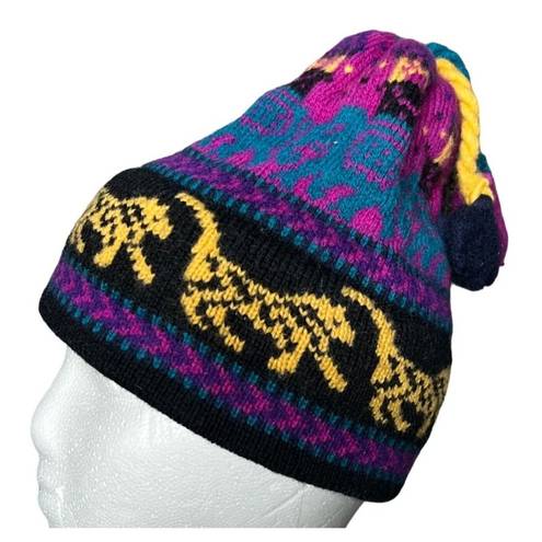 The Mountain Vintage Ladies & Ewe Wool Knit Winter Beanie Hat Tassel Animal Pattern