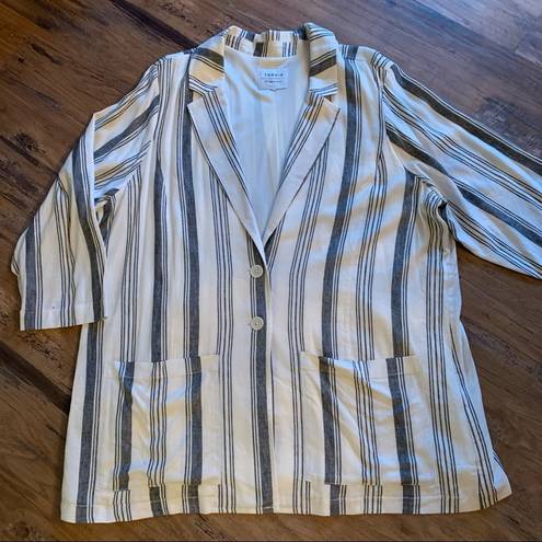 Torrid  Womens Blazer Jacket Size 2 2X Black Striped Linen Two Buttons Pockets