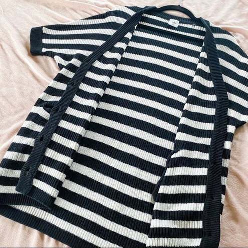 CAbi  Whistle Striped Cardigan Sweater in Black and White 5289