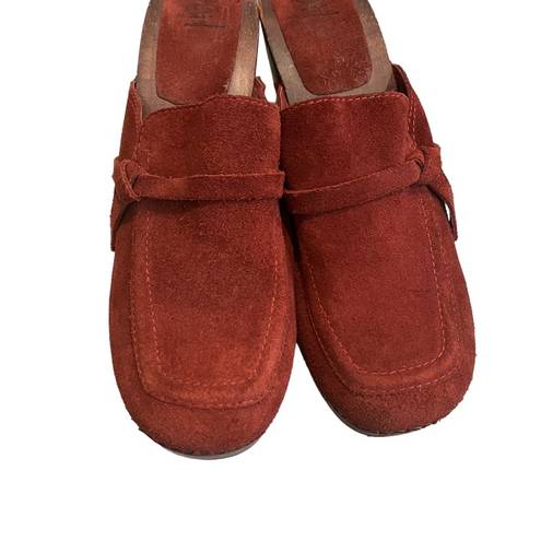 American Eagle  Vintage 90’s/Y2K Suede Wood Platform Mules Clogs Maroon