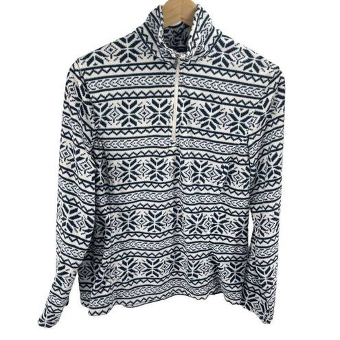 Lands'End  fair isle Sweatshirt Fleece Pullover Snowflakes Blue White Medium 10 1