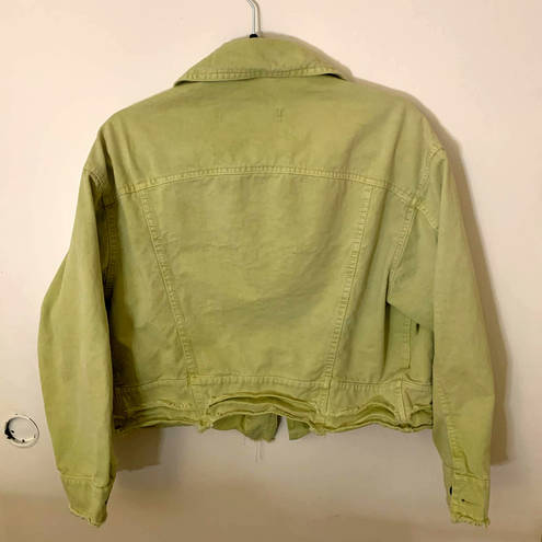 ZARA Neon Yellow Distressed Crop Denim Jacket