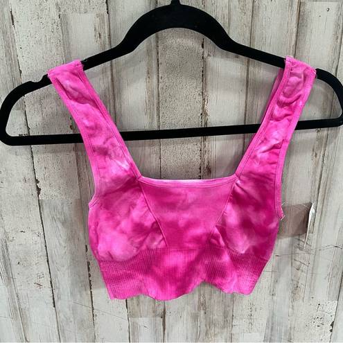 Free People NWT  Good Karma Sports Bra Vivacious Violet Pink White Tie Dye