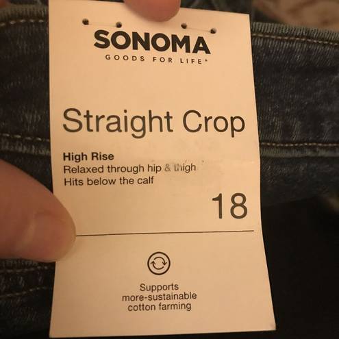 Sonoma Jeans Straight Leg Crop Womens Size 18 Blue Denim High Rise Raw Hem NWT