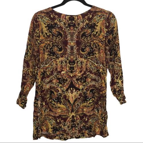 J.Jill  Paisley Boho 3/4 Sleeve 100% Rayon Blouse Size Small Petite