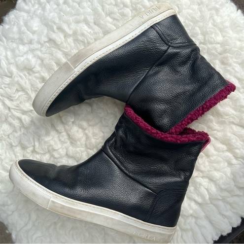 Furla  Black Megamix 100%Leather Faux Fur Ankle boots!