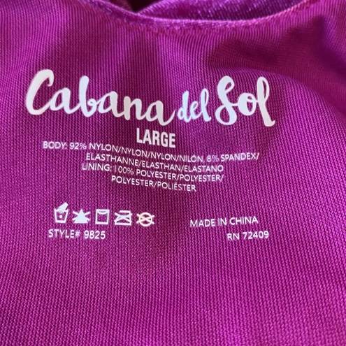 Cabana Del Sol  Pink Purple Fuchsia One Piece Velvet Bodysuit Size Large Womens